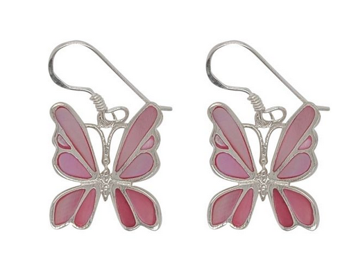 STERLING SILVER AND PINK MOTHER OF PEARL BUTTERFLY EARRINGS