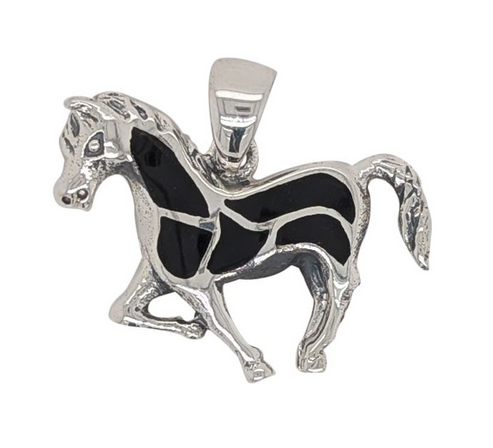 STERLING SILVER & BLACK ONYX HORSE PENDANT