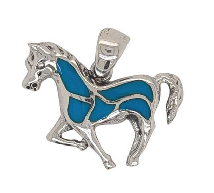 STERLING SILVER & TURQUOISE HORSE PENDANT