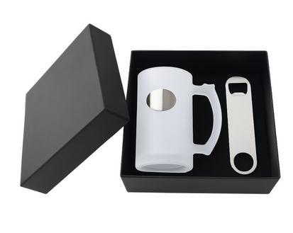 FROSTED BEER MUG & BOTTLE OPENER SET