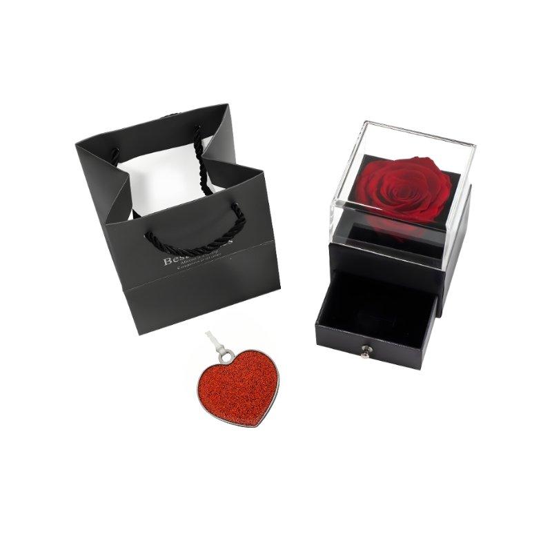 RED PRESERVED ROSE AND GIFT BOX