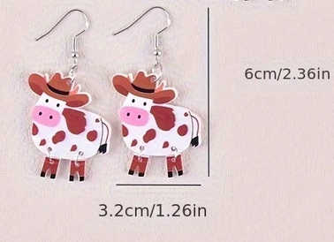 BROWN & WHITE COW EARRINGS