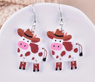 BROWN & WHITE COW EARRINGS