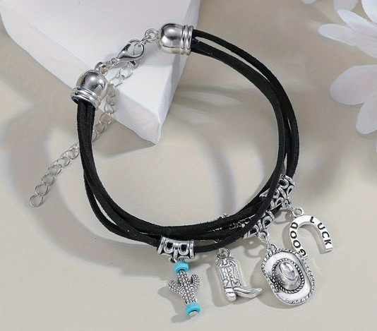 BLACK CORD CHARM BRACELET