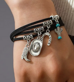 BLACK CORD CHARM BRACELET