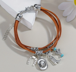 BROWN CORD SILVER PLATED CHARM BRACELET