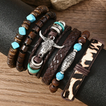 SET OF 6 PU LEATHER & BEAD BRACELETS