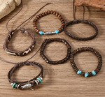 SET OF 6 PU LEATHER & BEAD BRACELETS