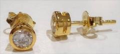 STERLING SILVER GOLD PLATED  4MM CUBIC ZIRCONIA STUD