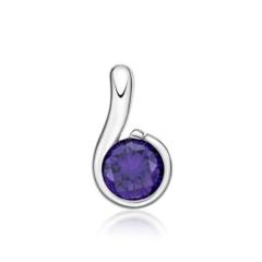 STERLING SILVER 6MM CUBIC ZIRCONIA AMETHYST PENDANT