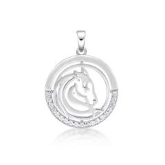 STERLING SILVER HORSE HEAD IN CIRCLE PENDANT