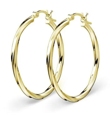 STERLING SILVER GOLD PLATED 50MM HOOP EARRINGS