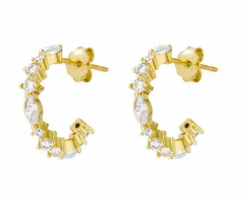 STERLING SILVER GOLD PLATED CUBIC ZIRCONIA SET EARRINGS