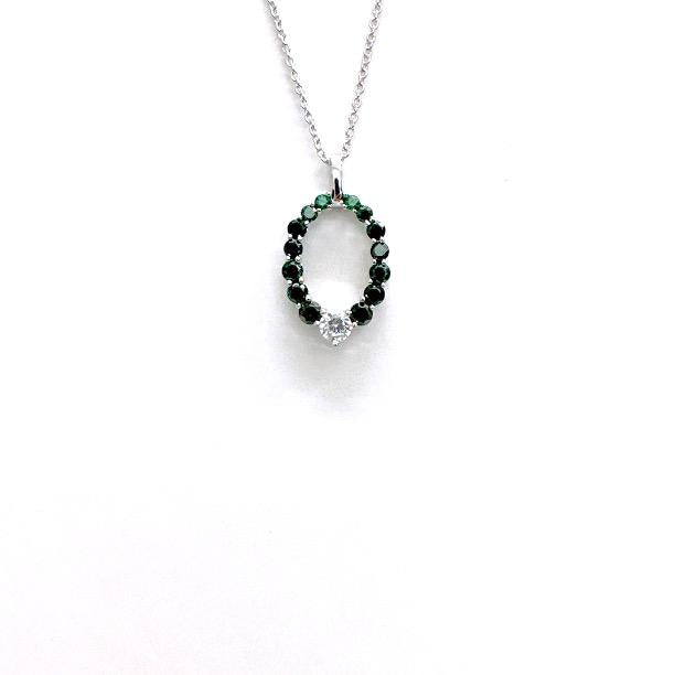 STERLING SILVER PENDANT SET WITH GREEN AND WHITE CUBIC ZIRCONIA