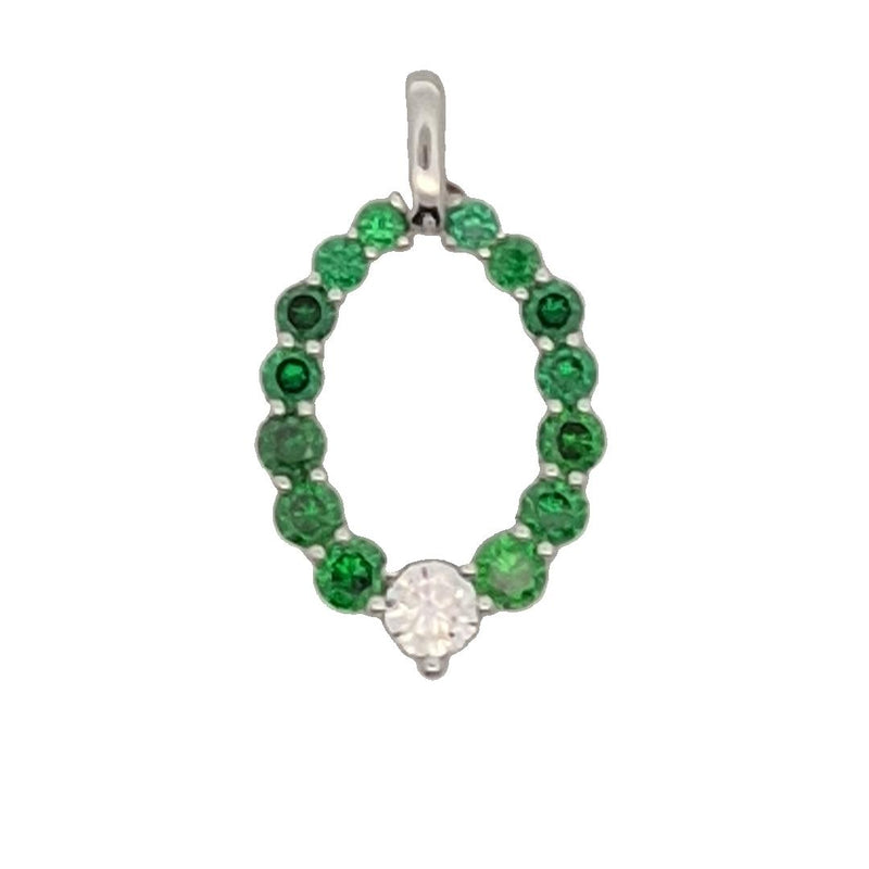 STERLING SILVER PENDANT SET WITH GREEN AND WHITE CUBIC ZIRCONIA