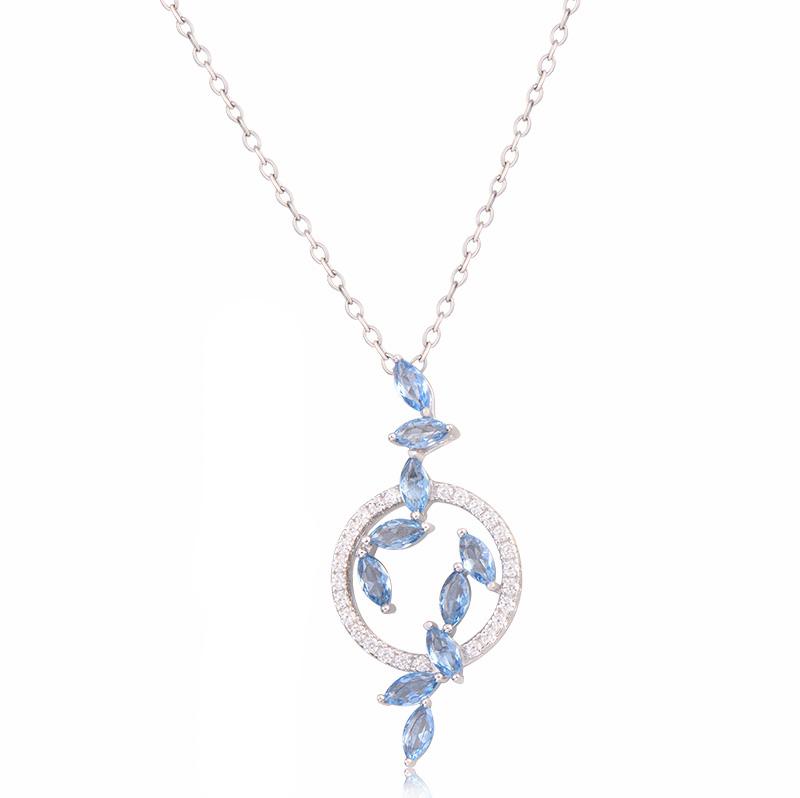 STERLING SILVER BLUE & WHITE CUBIC ZIRCONIA NECKLACE