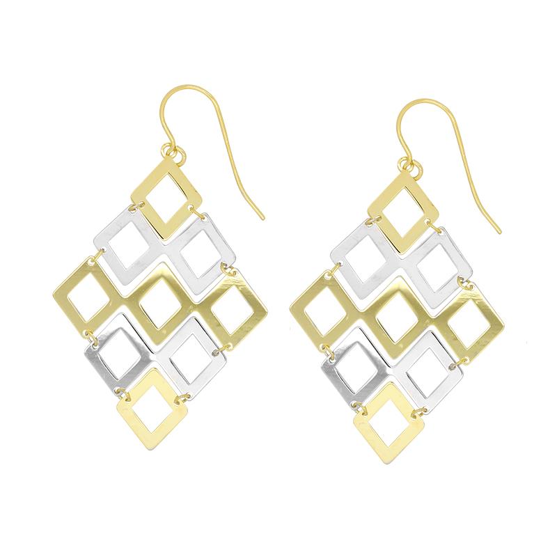 9CT YELLOW GOLD & STERLING SILVER DROP EARRINGS