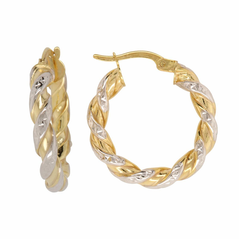 9CT YELLOW GOLD & STERLING SILVER BONDED TWIST HOOPS