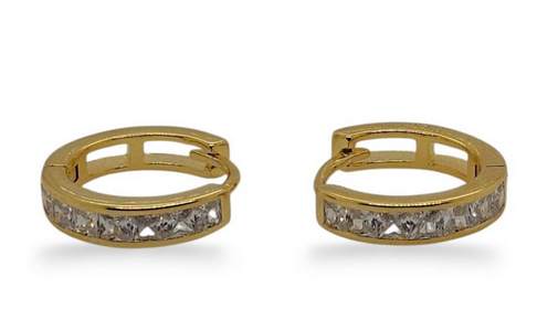 STERLING SILVER YELLOW GOLD PLATED CUBIC ZIRCONIA SET HUGGIES