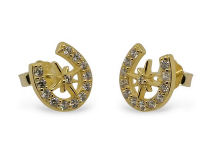 STERLING SILVER YELLOW GOLD PLATED HORSESHOE EARRINGS