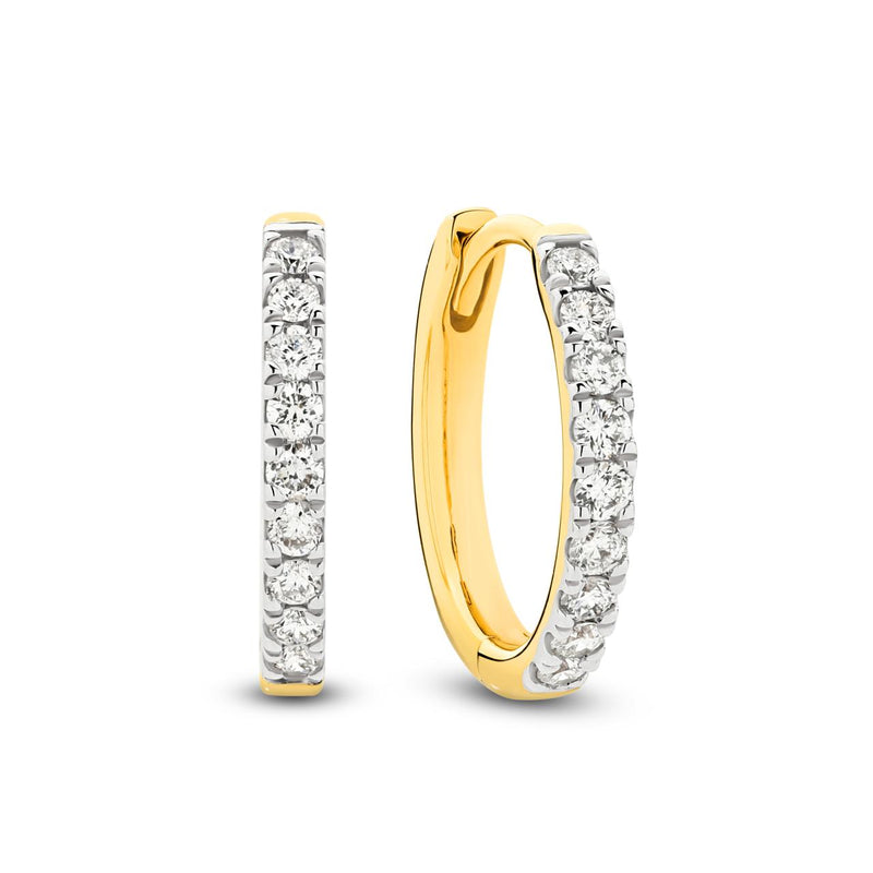 9CT YELLOW GOLD DIAMOND HOOP EARRINGS
