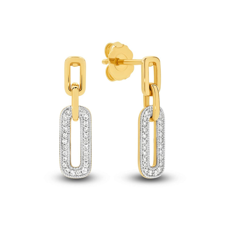 9CT YELLOW GOLD DIAMOND SET DROP EARRINGS