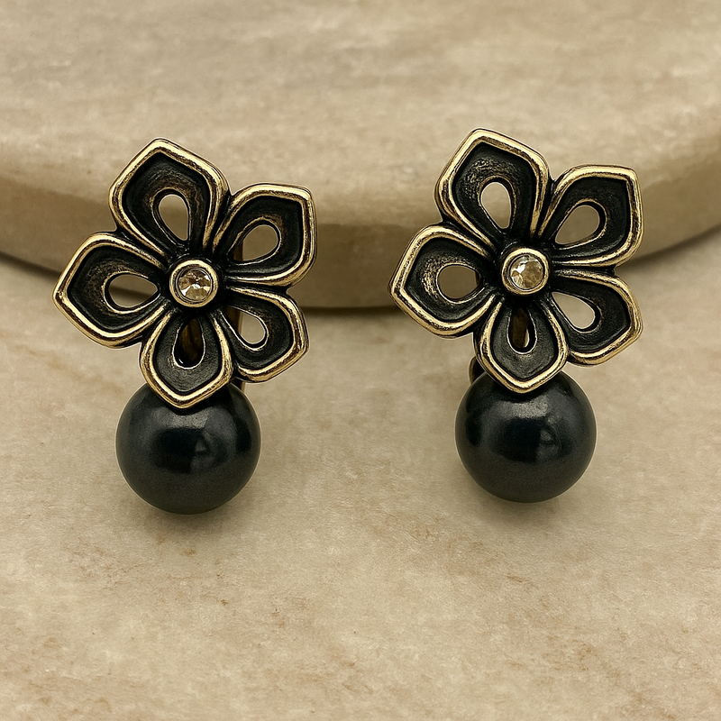 MIDNIGHT FLOWER CLIP ON EARRINGS
