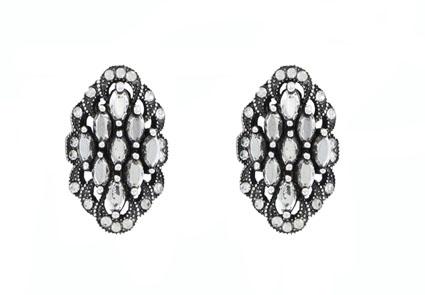 OVAL MARCASITE SILVER LOOK CLIP ON EARRINGS