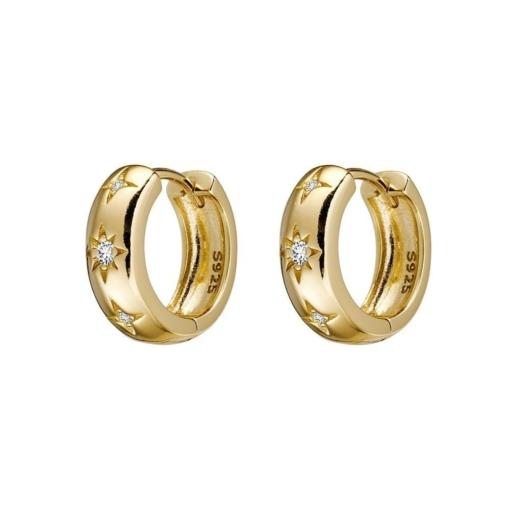 STERLING SILVER GOLD PLATED HOOP WITH STAR SET CUBIC ZIRCONIAS