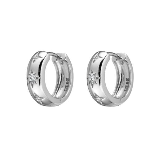 STERLING SILVER HOOP WITH STAR SET CUBIC ZIRCONIA