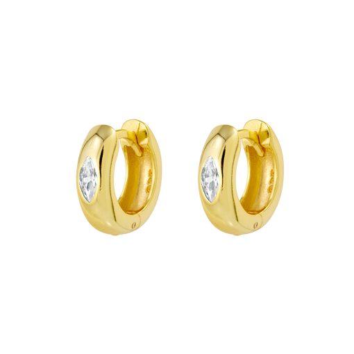 STERLING SILVER GOLD PLATED P WIDE HOOP WITH CUBIC ZIRCONIA
