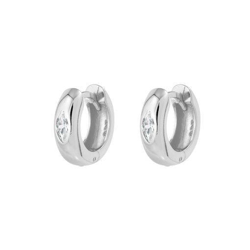 STERLING SILVER ROUND WIDE HOOP WITH CUBIC ZIRCONIA