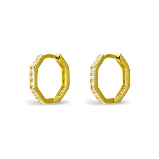 STERLING SILVER / GOLD PLATED OCTAGON CUBIC ZIRCONIA SET  HUGGIE
