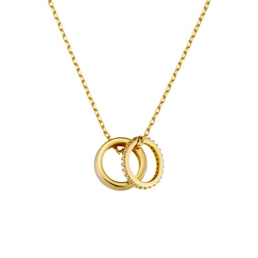 STERLING SILVER GOLD PLATED DOUBLE RING NECKLACE