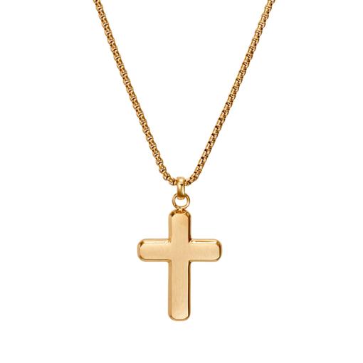STAINLESS STEEL ROSE GOLD PLATED BOX CHAIN WITH CROSS