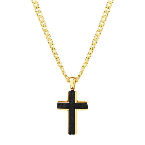STAINLESS STEEL GOLD PLATED CROSS ON CHAIN