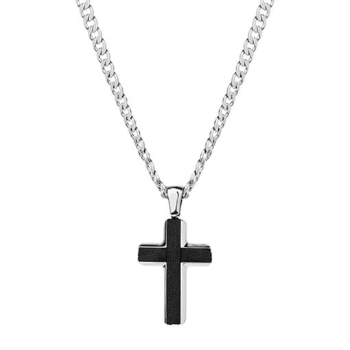 STAINLESS STEEL BLACK CROSS ON CHAIN