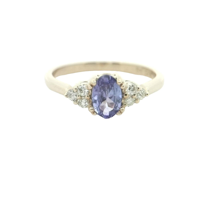 9CT YELLOW GOLD TANZANITE & DIAMOND RING