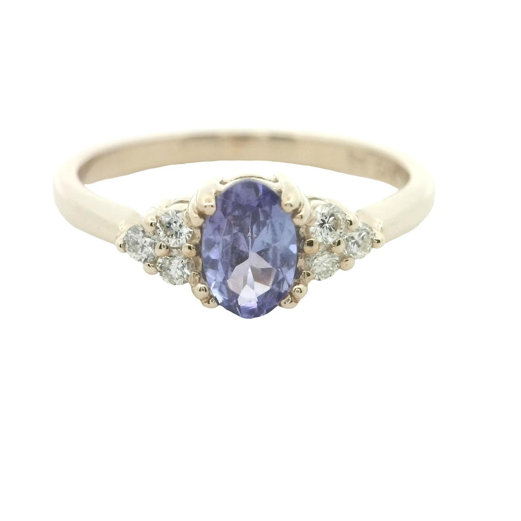 9CT YELLOW GOLD TANZANITE & DIAMOND RING