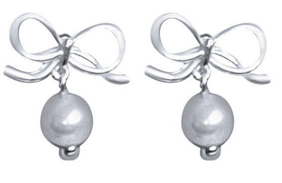 STERLING SILVER TIED BOW PEARL STUDS