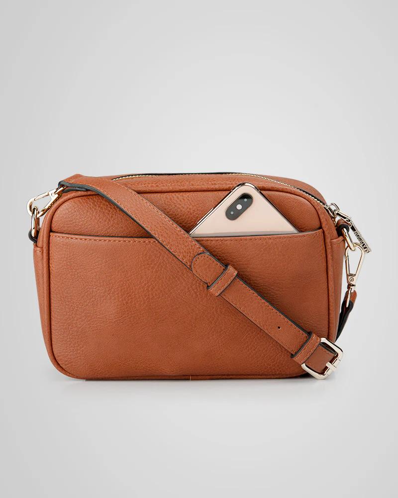 MONICA CAMERA CROSSBODY/BAG - DARK TAN WITH AZTEC STRAP