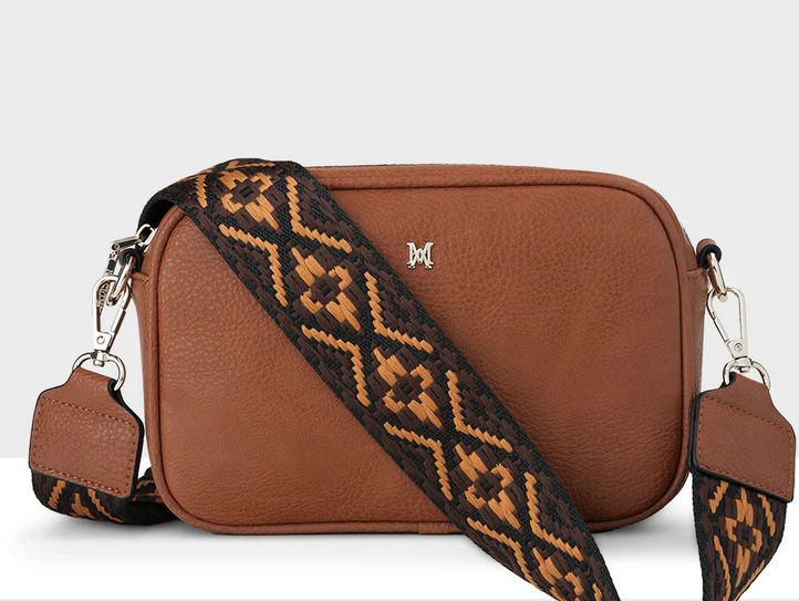 MONICA CAMERA CROSSBODY/BAG - DARK TAN WITH AZTEC STRAP
