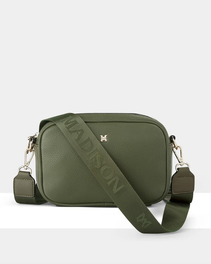 MONICA CAMERA CROSSBODY/BAG - OLIVE GREEN WITH AZTEC STRAP