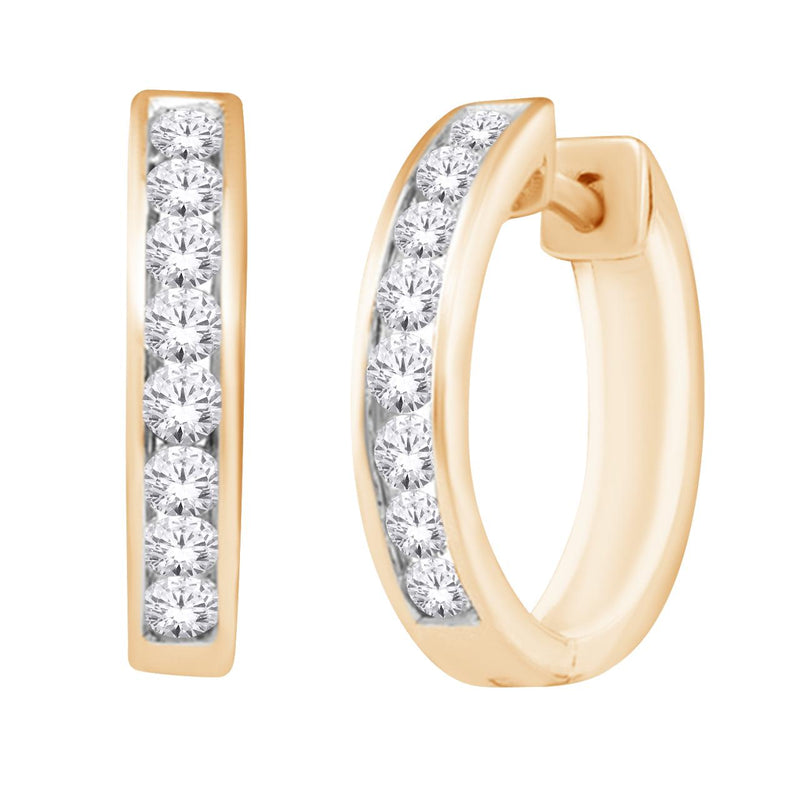 10CT YELLOW GOLD DIAMOND HOOP EARRINGS