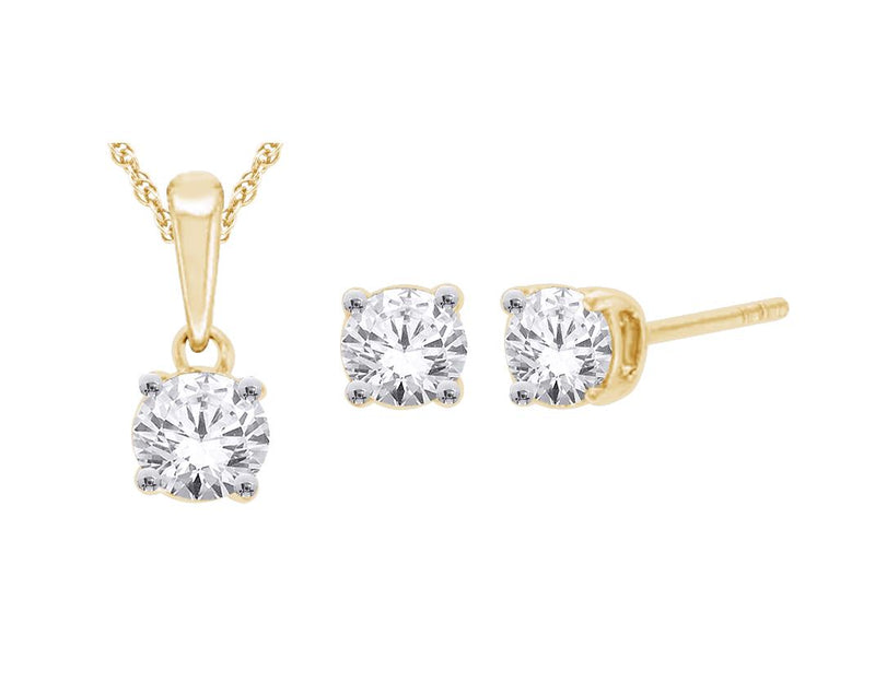 10CT YELLOW GOLD DIAMOND EARRING AND PENDANT SET