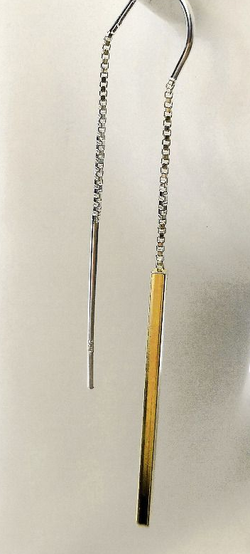 STERLING SILVER YELLOW GOLD PLATED THREAD EARRINGS