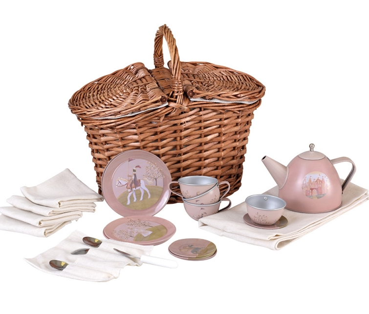 TIN TEA SET IN A BASKET - PRINCESS