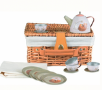 TIN TEA SET IN A BASKET - FOREST