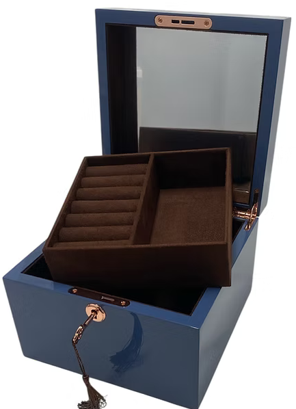 SQUARE WOODEN JEWELLERY BOX - AZURE