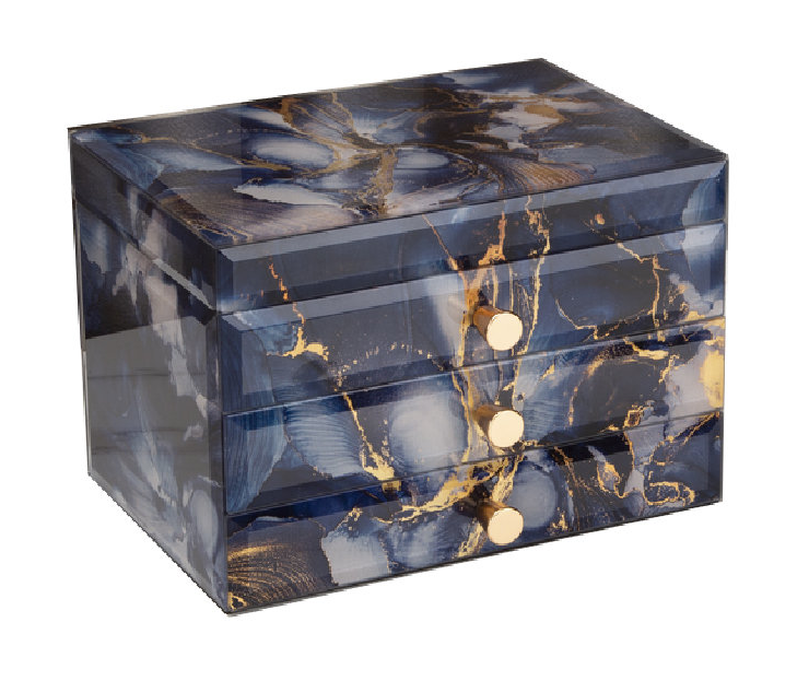 GLASS JEWELLERY BOX - BLUE